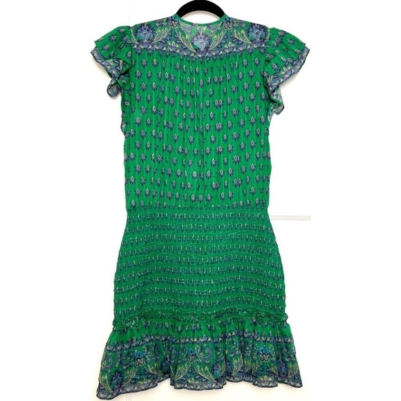 VERONICA BEARD Floral Paisley Smocked Flutter Short Sleeve Ruffled Mini Dress 8 - Picture 9 of 13